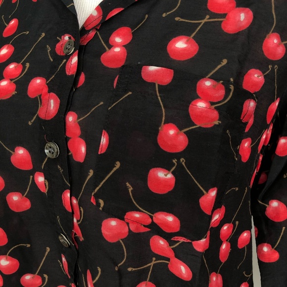 J.Crew shirt with cherry print, size: 0 - Picture 2 of 5